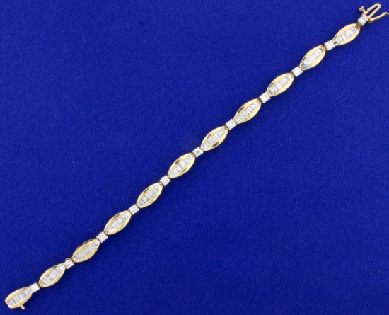 5ct Tw Baguette And Round Diamond Tennis Bracelet In 14k Yellow Gold