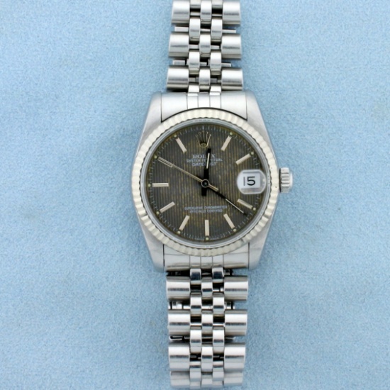 Rolex Datejust Midsize Watch With Unique Bronze Face And Stainless Steel Band