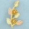 Black Hills Gold Tri-color Rose Flower Pin In 10k Yellow, Rose, And Green Gold