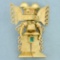 Aztec Or Inca God Emerald Pendant Or Brooch In 18k Yellow Gold