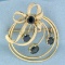 Vintage Sapphire Bow Design Pin In 14k Yellow Gold