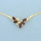 Diamond And Garnet V-design Necklace In 14k Yellow Gold