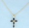 Sapphire Cross Pendant On Chain In 14k Yellow Gold