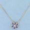 Italian Tanzanite And Diamond Flower Necklace In 14k Yellow Gold