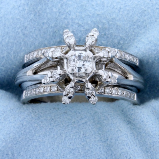 Starburst Design Diamond Ring In 14k White Gold