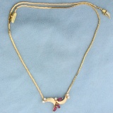 Italian-made Ruby And Diamond Necklace In 14k Yellow Gold