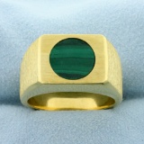 Mens Heavy Malachite Ring In 18k Yellow Gold