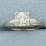 Vintage 1/2ct Diamond Solitaire Engagement Ring In 14k White Gold