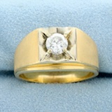 Mens Diamond Solitaire Ring In 14k Yellow And White Gold