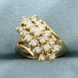 Vintage 1ct Tw Diamond 3 Row Ring In 14k Yellow Gold