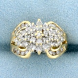 Vintage 1ct Tw Diamond Split Shank Cluster Ring In 14k Yellow Gold