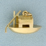 Asian Sampan River Boat Charm In 18k Yellow Gold