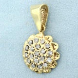 3/4ct Tw Sunflower Pendant In 14k Yellow Gold