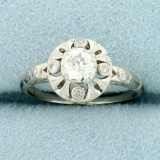 Vintage Old European Cut Diamond Ring In 18k White Gold