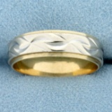 Two-tone Wave Design Wedding Band Ring In 14k Yellow And White Gold