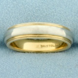 Two Tone Beaded Edge Wedding Band Ring In 14k Yellow Gold