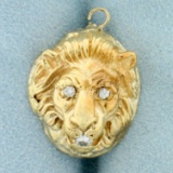 Lion Diamond Pendant In 14k Yellow Gold