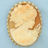 Large Vintage Cameo Pin Or Pendant In 14k Yellow Gold