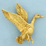 Ruby Duck Brooch Or Pin In 14k Yellow Gold