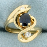 Designer Sapphire And Diamond Ring In 14k Yellow Gold