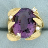 Designer 17ct Amethyst And White Sapphire Statement Ring In 14k Yellow Gold