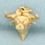 Bull Head Pendant Or Charm In 14k Yellow Gold