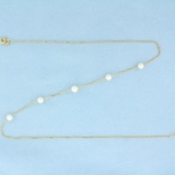 Italian Made Akoya Pearl Station Necklace In 18k Yellow Gold