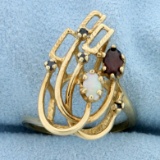 Abstract Design Garnet, Opal, And Sapphire Ring In 10k Yellow Gold