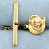 Diamond Knot Design Tie Tack In 14k Yellow Gold