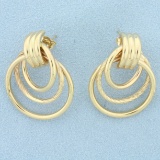 Triple Hoop Door Knocker Earrings In 14k Yellow Gold