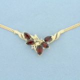 Diamond And Garnet V-design Necklace In 14k Yellow Gold