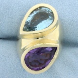 Blue Topaz And Amethyst Toi Et Moi Ring In 18k Yellow Gold