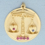 Mechanical Ruby And Sapphire I Love You Scale Pendant In 14k Yellow Gold