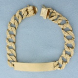 Mens Nugget Style Curb Link Id Bracelet In 14k Yellow Gold