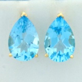 Swiss Blue Topaz Stud Earrings In 14k Yellow Gold