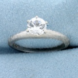 White Sapphire Solitaire Engagement Ring In 14k White Gold