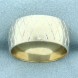 Mens Wide Crosshatch Wedding Band Ring In 14k White Gold