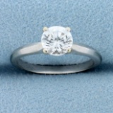 White Sapphire Solitaire Engagement Ring In 14k White Gold