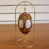 Heirloom Faberge Style Goose Egg Ornament With Stand