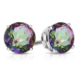 8mm Round Cut Mystic Topaz 3.8ctw Stud Earrings In Sterling Silver