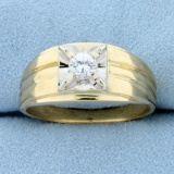 Men's Solitaire 1/3ct Diamond Ring In 14k Yellow And White Gold