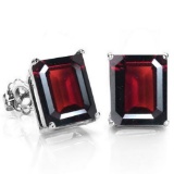 8x6mm Emerald Cut Garnet 3.4ctw Stud Earrings In Sterling Silver