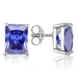 8x6mm Octagon Cut Lab Tanzanite 3.8ctw Stud Earrings In Sterling Silver