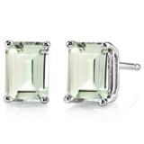 7x5mm Emerald Cut Green Amethyst 1.85ctw Stud Earrings In Sterling Silver