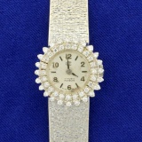 Antique Womens Diamond Swiss Made 17 Rubis Incabloc Windup Watch In Solid 18k White Gold