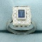 Vintage Sapphire And Diamond Halo Ring In 14k White Gold