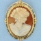 Large Vintage Diamond Shell Cameo Pendant Or Pin In 14k Yellow Gold
