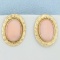 Vintage Pink Coral Earrings In 14k Yellow Gold