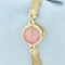 Vintage Ladies Omega Pink Crystal Watch In Solid 14k Yellow Gold Case
