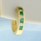 Single Emerald And Diamond Huggie Hoop Earring In 14k Yellow Gold